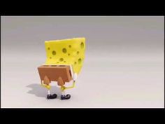 a cartoon character with a piece of cheese on his head and legs in front of him