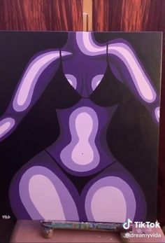 a painting of a woman's torso in purple on a black and white background