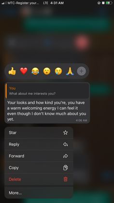 the text message is being displayed on an iphone's screen, with different emoticions