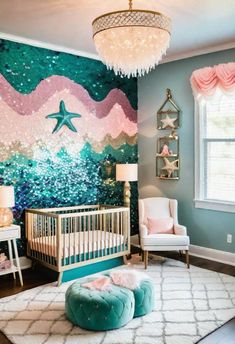 33 Enchanting Girl Nursery Ideas: Chic Decor for Her First Room Under The Sea Girl Nursery, Princess Nursery Ideas, Under The Sea Nursery Girly, Nursery Ideas Colorful, Mermaid Themed Nursery, Cupcake Bedroom, Pink Girl Nursery, Nursery Whimsical, Nursery Mermaid