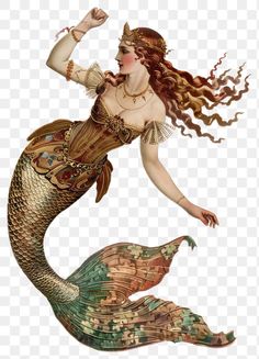 a mermaid with long hair is floating in the air and holding her hands up to her chest