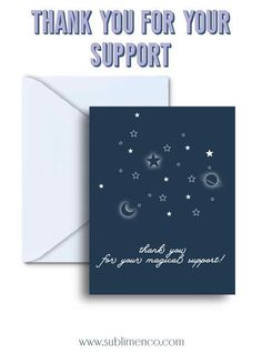 thank you for your support card with stars and crescents on the sky in blue