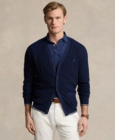 Polo Ralph Lauren Men's Textured Cotton-Linen V-Neck Cardigan - Macy's Icon Clothing, Jersey Cardigan, Preppy Lifestyle, Classic Cardigan, Seed Stitch, Polo Sport, Ralph Lauren Purple Label, Jumper Shirt, V Neck Cardigan