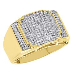 At approximately 0.51 carat total diamond weight, diamonds sparkle in this elegant mens fancy statement ring. Each stone has been matched to perfection for consistent fire and brilliance throughout the ring. Crafted in 10K yellow gold, this dynamic mens pinky ring is the ideal choice for fashion forward men. This ring design was intricately thought out so it can worn for any occasion, no matter how casual or fancy. This statement ring is stepped style and all the diamonds in this ring are of equ Pinky Ring Mens, Pave Wedding Bands, 10k Gold Chain, Mens Pinky Ring, Engraved Bar Necklace, Round Diamond Setting, Diamonds Jewelry, Gold Anklet, Jewelry Appraisal