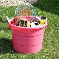 When you want a versatile storage container for around the house, look to the Homz 18-Gallon Plastic Utility Tub. This plastic storage tub is great for storing items around the house and garage, as well as for indoor and outdoor storage. Stash toys inside this plastic tub or use it as a laundry basket. You can even use this large plastic tub as an ice cooler for outdoor parties. With 18 gallons of space inside, you can use this storage container for just about anything. Overall, this plastic storage bucket measures 21.5 inches in diameter and 16.5 inches tall. The durable plastic makes this storage bucket great for indoor and outdoor use. Easily carry the plastic bucket around with the nylon rope handles. When you're not using the storage bucket, you can nest other buckets inside of it for Plastic Storage Tubs, Pink Tub, Garage Garden, Storage Tubs, Toy Room, Utility Storage, Plastic Buckets, Plastic Organizer, Storage Buckets