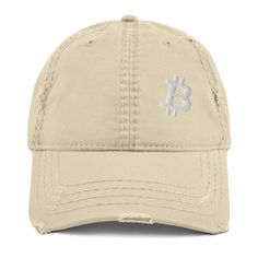 Bitcoin Embroidered Cap Distressed Dad Hat Expand your headwear collection with this fashionable dad hat. With a slightly distressed brim and crown fabric, it'll add just the right amount of edge to your look. For a quick and easy outfit pair it with slacks, your favorite jeans, and a sports tee. * 100% pre-shrunk cotton twill * Soft crown * 6 sewn eyelets * 6 stitched rows on the brim * 6-panel unstructured cap with a low profile * Seamed front panel without buckram * Adjustable hook and loop c Trendy Distressed Visor Baseball Cap, Distressed Dad Hat With Curved Bill, Adjustable Distressed Baseball Cap With Curved Visor, Distressed Cotton Visor Baseball Cap, Distressed Cotton Visor Hat, Casual Distressed Visor Baseball Cap, Distressed Dad Hat With Adjustable Curved Brim, Distressed Dad Hat With Adjustable Fit And Curved Bill, Distressed Adjustable Dad Hat With Curved Brim