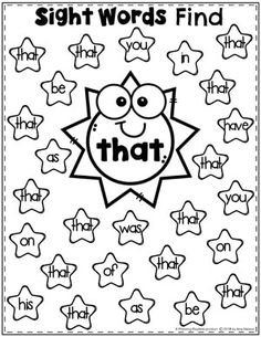 sight words find the word in the stars worksheet for kids to practice sight words