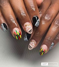 Blm Nails, African Nail Art Design, Vibrant Nails Summer, Juneteenth Nail Design, African Nail Art, Juneteenth Nails, Almond Nails Designs Summer, Hand Modeling