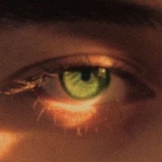 a close up view of an eye with green eyeshade