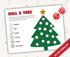 Get ready for a jolly good time with the Christmas Roll a Tree Game! This fun and festive kids' Christmas game is perfect for holiday parties, classroom activities, or family game night.  Here's how to play: Roll the dice and match the color you roll to your tree ornament. The first person to complete their tree wins! Enjoy the game and have a fantastic Christmas! WHATS INCLUDED - A PDF with two roll a tree game versions,  one for S candies and one for M chocolates to match the colors of the can Christmas Games For Families, Kids Christmas Games, Games For Families, Printable Christmas Games, Christmas Games For Kids, Christmas Games For Family, Christmas Game, Game Printable, Dice Games