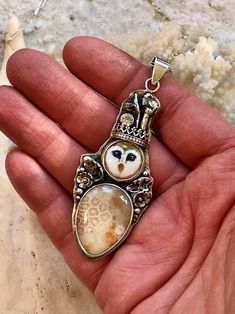 Barn Owl Necklace With Fossil Coral and Enamel, Handmade Sterling Silver With Vitreous Enamel for Women - Etsy Barn Owl Necklace, Vitreous Enamel, Fossil Coral, Owl Necklace, Barn Owl, Handmade Sterling Silver, Fossil, Cubic Zirconia, Coral