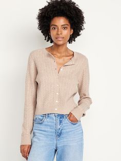 SoSoft Cable Crop Cardigan Sweater | Old Navy Textured Knit Sweater, Fall Cardigans, Crop Cardigan, Cropped Cardigan Sweater, Button Sweater, Beige Cardigan, Cable Knit Cardigan, Cardigan Sweaters For Women, Beige Sweater