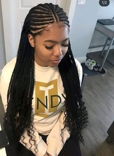 Curled Fulani Braids, Fulani Braids Hairstyles With Curls At The End, Fu Lani Braids, Black And Blonde Fulani Braids, Cornrow Braid Styles Black Women, Fulani Braids With Curls At The End, Fulani Braids With Curly Ends, Black Fulani Braids, Graduation Braids