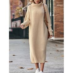 Season:Winter,Fall; Fabric:Acrylic; Sleeve Length:Long Sleeve; Look After Me:Machine wash; Gender:Women's; Style:Warm,Fashion,Casual; Elasticity:Micro-elastic; Occasion:Vacation,Daily,Going out,Outdoor; Fit Type:Loose Fit; Dresses Type:Sweater Dress,Jumper Dress,Winter Dress; Pattern:Plain; Neckline:Turtleneck; Front page:FF; Listing Date:11/20/2023; Production mode:External procurement; 2024 Trends:2023; Bust:; Length:; Sleeve:; Fit US Size:; Fit UK Size:; Fit EU Size:; Dress Length Type:Midi Dress Tricotin Long, Long Knitted Dress, Warm Dresses, Comfortable Sweater, Family Fashion, Sweater Dress Women, Long Knit, Ribbed Knit Sweater, Knit Sweater Dress