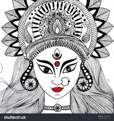 Durga Maa Illustration, Navratri Drawing, Durga Drawing, Warli Paintings, God Drawing, Drawing Mandala, Ma Durga, Father Art