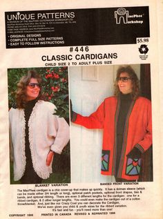 an article in the knitting book shows two women wearing sweaters and cardigans