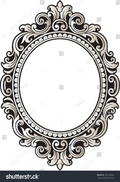 an ornate black and white circular frame