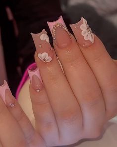 Flower 3d Nails, Quince Nails, Flower 3d, Cute Simple Nails, Colored Acrylic Nails, Simple Acrylic Nails