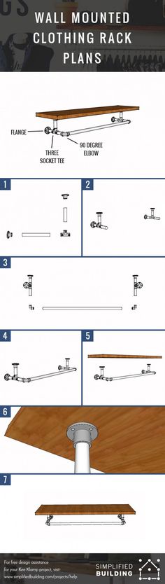 the wall mounted clothing rack plans are shown with instructions for how to hang clothes on it