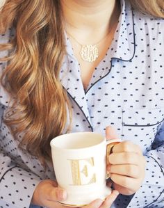 Coffee Pjs, Pajamas For Teens, Preppy Lifestyle, Trendy Swimwear, Heels Fashion, Drinking Coffee, Satin Pyjama Set, Monogram Necklace, Lazy Days