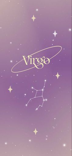 the zodiac sign virgo on a purple background with stars in the sky above it