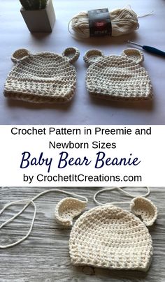 crochet pattern in preemi and newborn sizes baby bear beanie