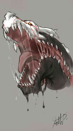 an animal with sharp teeth and fangs on it's face is depicted in this drawing