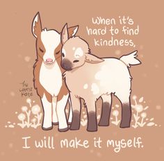 two small animals standing next to each other on a brown background with words written below