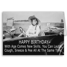 a woman in a hat is sitting in a car with the caption happy birthday