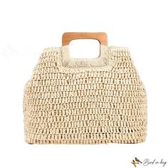 Bird in Bag - Wooden handbag handle straw bag lightweight handbag large capacity woven seaside vacation beach bag Wooden Handbag, Red Magazine, Beach Lighting, Handbag Handles, Holiday Beach, Street Trends, Vacation Beach, Bird In Bag, Wooden Handles