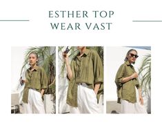 A soft textured weave and relaxed silhouette makes this Esther Linen Shirt an effortless button down that gets a deconstructed makeover, courtesy of an asymmetrical, extra-voluminous fit.  - Long Sleeve Linen Shirt - Point Collar Button Up Blouse - Loosing Linen Top Long Sleeve Linen Shirt, Button Up Blouse, Linen Blouse, Linen Shirt, Military Jacket, Button Up, Long Sleeve