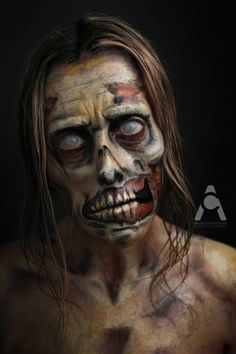 zombie makeup Zombie Makeup Ideas, 31 Days Of Halloween Makeup, Zombie Face Paint, Makeup Themes, Portrait Makeup, Creepy Makeup, Special Fx Makeup, Halloween Makeup Scary, Horror Makeup