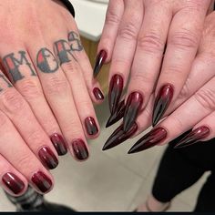 Matching Couple Nails Goth, Matching Nails For Lesbian Couples, Matching Nails Couples Black, Couple Nails Matching Black, Matching Nail Designs For Couples, Boyfriend Girlfriend Nails Matching, Lesbian Matching Nails, Red Nails Men, Dark Romance Nails