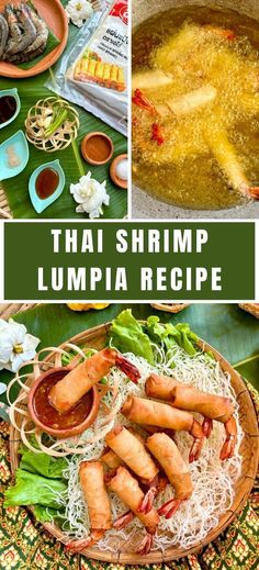 thai food with shrimp, rice and broth in a bowl on a green tablecloth