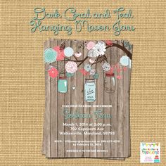 the rustic mason jar baby shower is displayed on a burlock background with flowers and birds