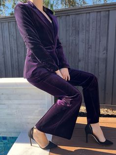 Washing instructions: Dry Clean Composition: Cotton, Rayon Model is wearing size XS Designer Style ID: GC5121472368 Purple Blazer Outfits For Women, Purple Blazer Outfit, Luxurious City, Black Blazer Style, Blazer Pants Set, Masculine Outfits, Dressy Clothes, Winter Colours, Masc Women