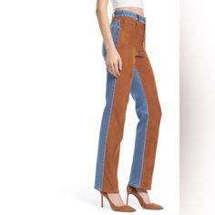 A More Elevated Version Of Straight-Leg Jeans Are Cut From Innovative Stretch Denim In A Slim Silhouette And Accented With Contrast Panels Of Faux Suede. New With Tags Straight Leg Chestnuts Faux Suede On Front Medium Blue Wash Front Zipper Closure Smoke Free Home Ships Same/Next Day White Stretch Jeans, Good American Jeans, High Rise Denim Jeans, American Jeans, Distressed Denim Jeans, Straight Leg Denim, Slim Straight Jeans, Good American, Blue Denim Jeans