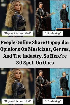 several pictures of people on stage with text that reads people online share popular options on musicians, generies, and the industry, so here're 30 spot - on ones