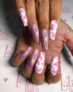 Pink Cow, Holographic Nails, Dream Nails, Coffin Nails Designs, Pretty Acrylic Nails, Dope Nails