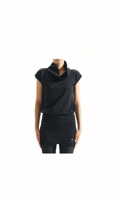 Arya Black Yoga Tunic Top/ Capped Sleeves Top/ Casual by AryaSense High Neck Stretch Yoga Tops, High Neck Stretch Tops For Yoga, Stretch High Neck Yoga Tops, Stretch High Neck Tops For Yoga, Black High Neck Athleisure Top, Versatile Fitted Cowl Neck Top, Sporty High Neck Yoga Tops, Fitted High Neck Workout Top, Sporty High Neck Tops For Yoga