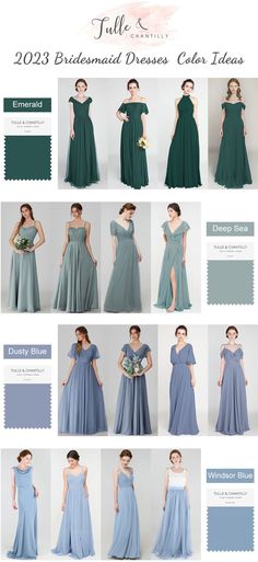 the bridesmaid dress color guide is shown in blue and green, with different colors