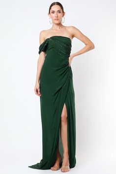 Deme By Gabriella-Emerald Green Beaded Gown-INDIASPOPUP.COM Emerald Green Gown, Amit Aggarwal, Gown Indian, Best Gowns, Exquisite Gowns, Emerald Green Color, Green Gown, Beaded Gown, Indian Fashion Designers