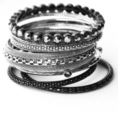 Bangle Set Crystal & Metallic Silver & Gunmetal Tone 10 Piece Bracelet Set In Various Widths And Styles From R.J. Graziano Go Glam Set Modern Contemporary Fashion Trend Hematite Crystals Hematite Crystals Bangle Bangle Bracelets Bangle Bracelet Set Fashion Trend Bangle Trend Fashion Trend 2024 Modern Contemporary Metallic Silver Gunmetal Crystal Bracelet Silver Bracelets Costume Jewelry Statement Jewelry R.J. Graziano R.J. Graziano Bangle Set Sparkle Glam Bling Textured Textured Bracelets Layeri Silver Jeweled Bracelets For Party, Silver Metal Bracelets With Jewels, Silver Embellished Metal Bracelets, Silver Metal Bracelet With Jewels, Stackable Metal Bracelet Jewelry, Stackable Round Metal Bracelets, Stackable Metal Round Bracelets, Party Metal Bangle With Jewels, Metal Bangle Bracelets With Jewels