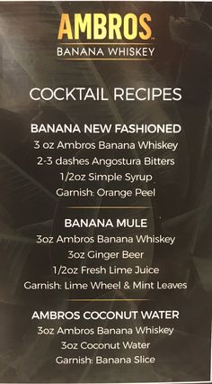 the menu for ambros banana whiskey