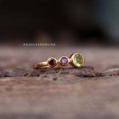 Amethyst, Garnet & Peridot Ring, 18k Gold Vermeil 925 Sterling Silver Ring, Women Handmade Ring, Stacking Ring, Minimal Ring, Gift For Women Metal: 925 Sterling Silver Gemstone : 1) Natural Amethyst                       2) Natural Garnet                       3) Natural Peridot  Stone Color : 1) Purple                          2) Red                          3) Green Stone Shape : Round Stone Setting: Bezel Makes a Wonderful Gift for your Girlfriend, Wife, Mom or Simply an Excellent Addition to Yellow Gold Multi-stone Gemstones In Sterling Silver, Yellow Gold Peridot Stackable Rings For Anniversary, Stackable Peridot Birthstone Ring For Anniversary, Anniversary Rings With Peridot Gemstones, Yellow Gold Multi-stone Amethyst Ring, Yellow Gold Sterling Silver Birthstone Ring With Accent Stones, Anniversary Multi-stone Peridot Gemstones, Gift Peridot Ring With Round Cut, Stackable Peridot Rings For Anniversary