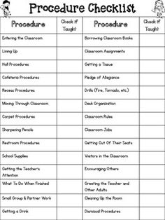 the procedure checklist is shown in black and white with an image of children's school