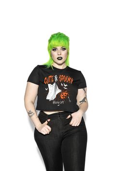 Cropped Tops For Fall Streetwear, Cropped Tops For Streetwear In Fall, Fitted Cropped T-shirt For Fall, Spooky Black Summer Top, Edgy Short Sleeve Fall T-shirt, Edgy Short Sleeve T-shirt For Fall, Trendy Fall Crop Top T-shirt, Trendy Crop Top T-shirt For Fall, Edgy Short Sleeve Halloween Tops