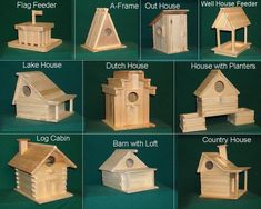 various types of bird houses are shown here