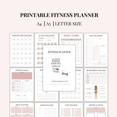 the printable fitness planner is shown in pink