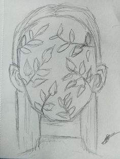 a drawing of a man's head with leaves on it